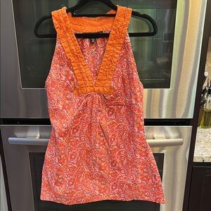 Vibrant Pink and Orange Ruched‎ Sleeveless Tank Top